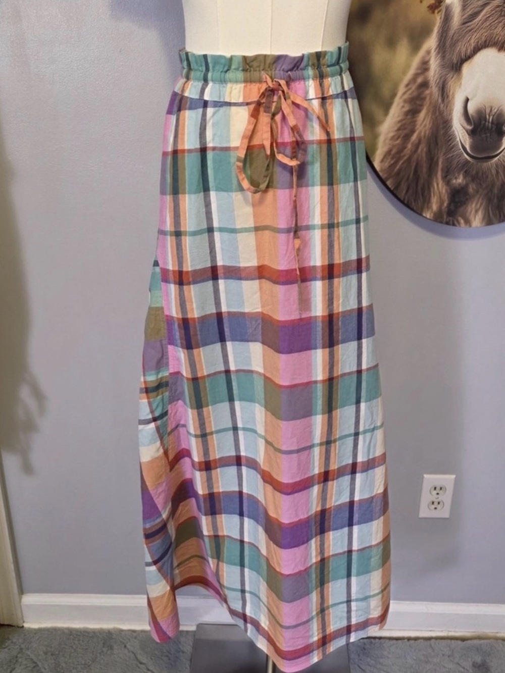 Polo Ralph Lauren Madras Plaid Maxi Skirt Size 2 Pastel Country Cottage Pockets